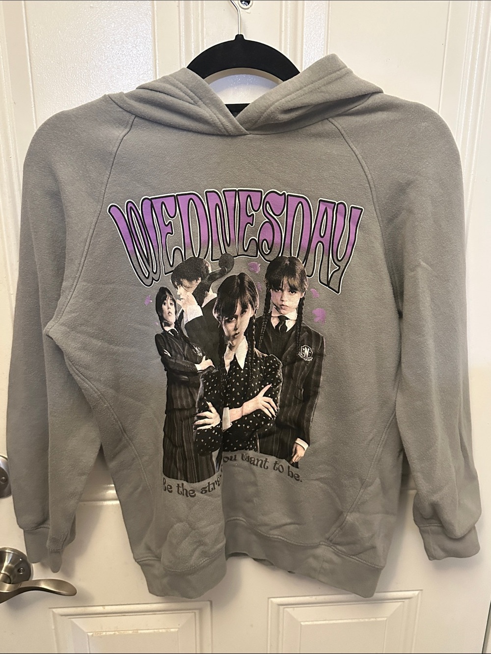 Wednesday Addams Hoodie Sweatshirt - Gray with Purple Print size XL whimsigoth